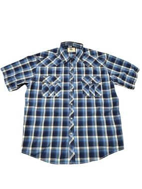 Coevals Club Blue Plaid Short Sleeve Button-Up Shirt XXL Pearl Snap Western Mens